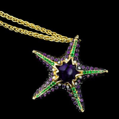 <span class="subtitlerp">See Life Collection</span><br /><br />Starfish Pendant with .10ctw White Diamonds, Amethyst & Tsavorite Gemstones