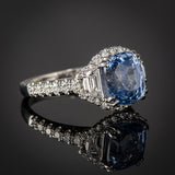 <span class="subtitlerp">New Vintage Collection</span><br /><br />Platinum 4.40 ct Light Blue Cushion Sapphire Ring