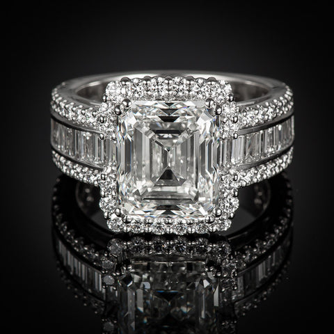 <span class="subtitlerp">Passion Collection</span><br /><br />Platinum 6.30ctw Emerald Cut Diamond Engagement Ring
